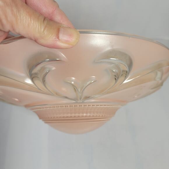 Vintage Ceiling Light Fixture, Pink Round Light Globe, 3 Chain Art Deco - Picture 9 of 10